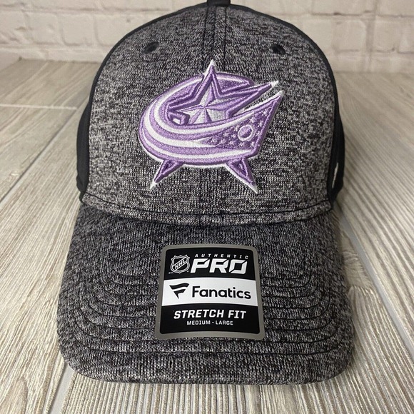 Fanatics Columbus Blue Jackets Hockey Fights Cancer Flex Hat M/L Lavender NWT - Picture 2 of 7